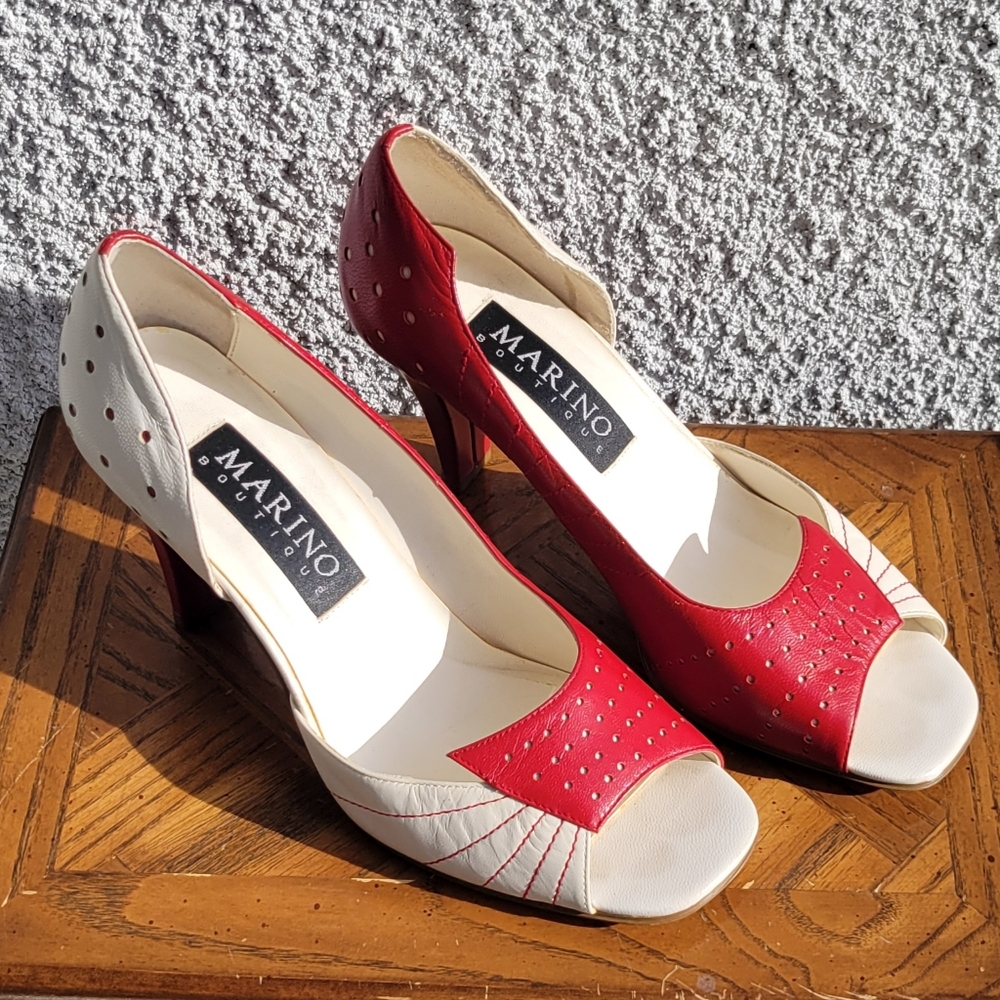 90s Red & White Peep Toe Heels